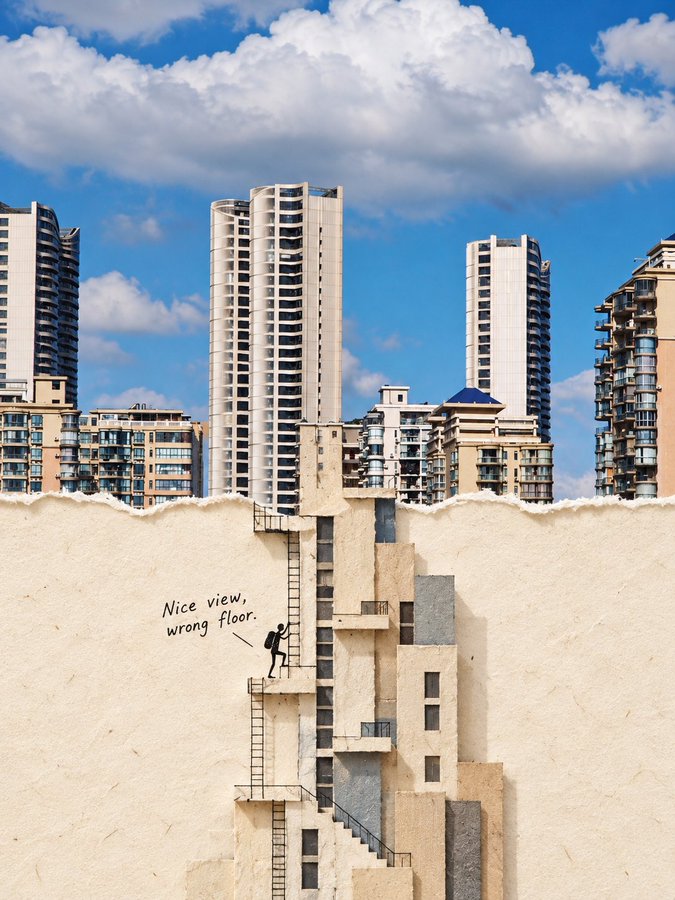 City towers continued into paper architecture and ladders